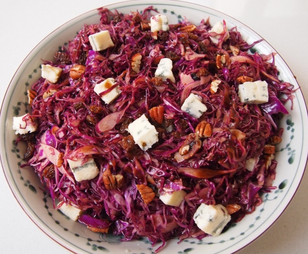 Shredded Red Cabbage,Raisin & Gorgonzola Salad with Balsamic Dressing